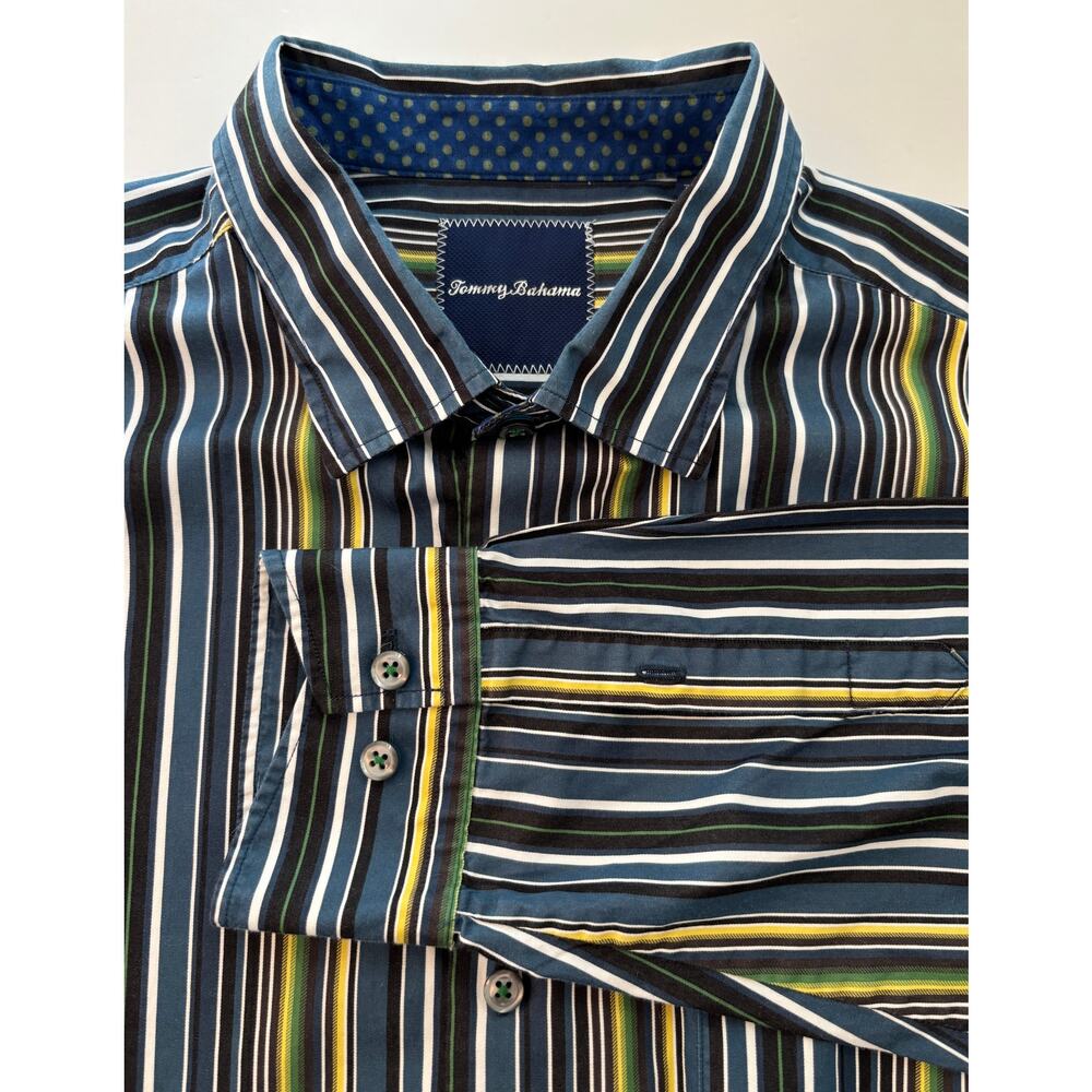 Tommy Bahama Men’s L Business Casual Multi-Stripe‎ Long Sleeve Shirt 100% Cotton